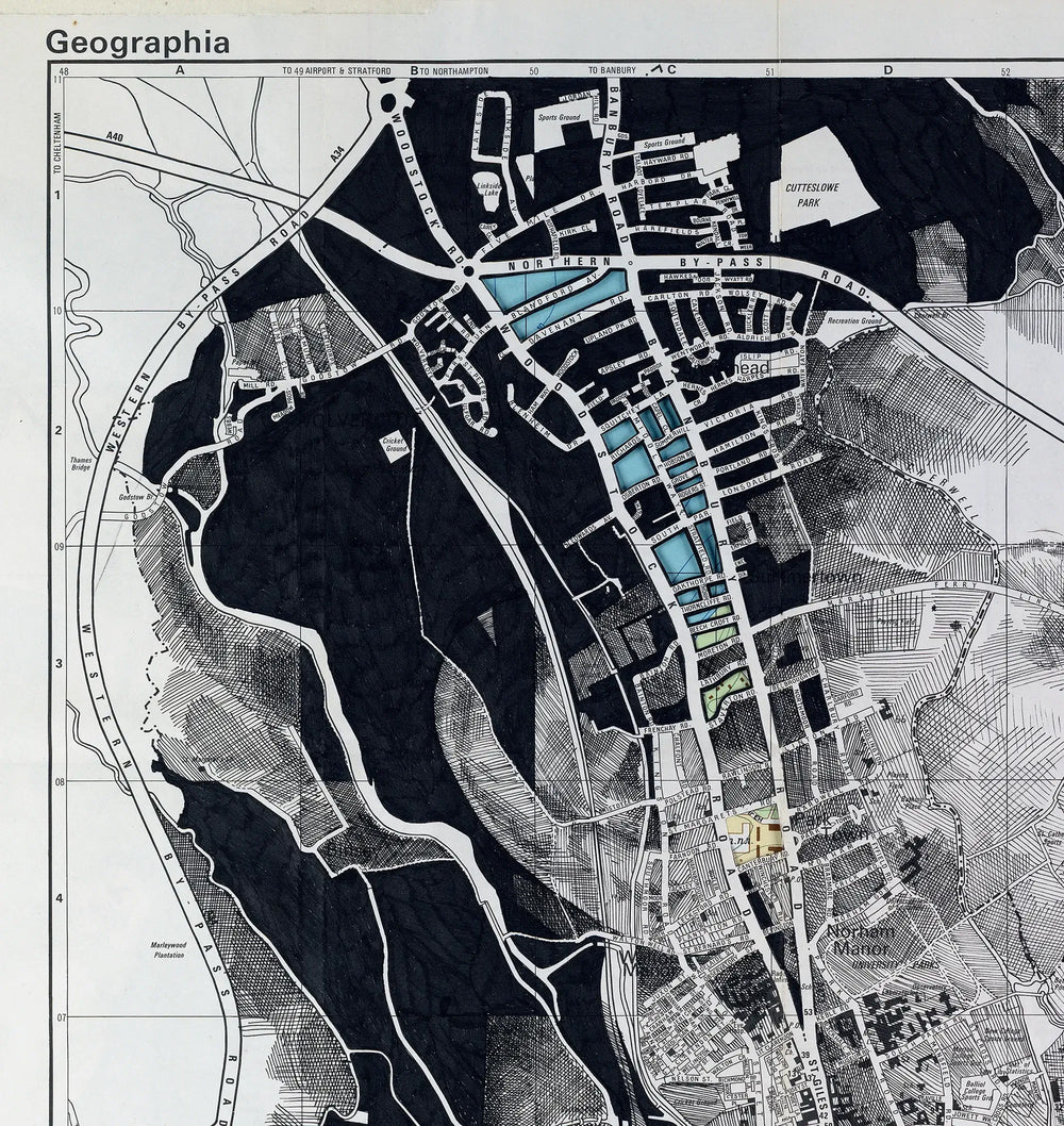 An Ed Fairburn | "Oxford" black and white map of a city.