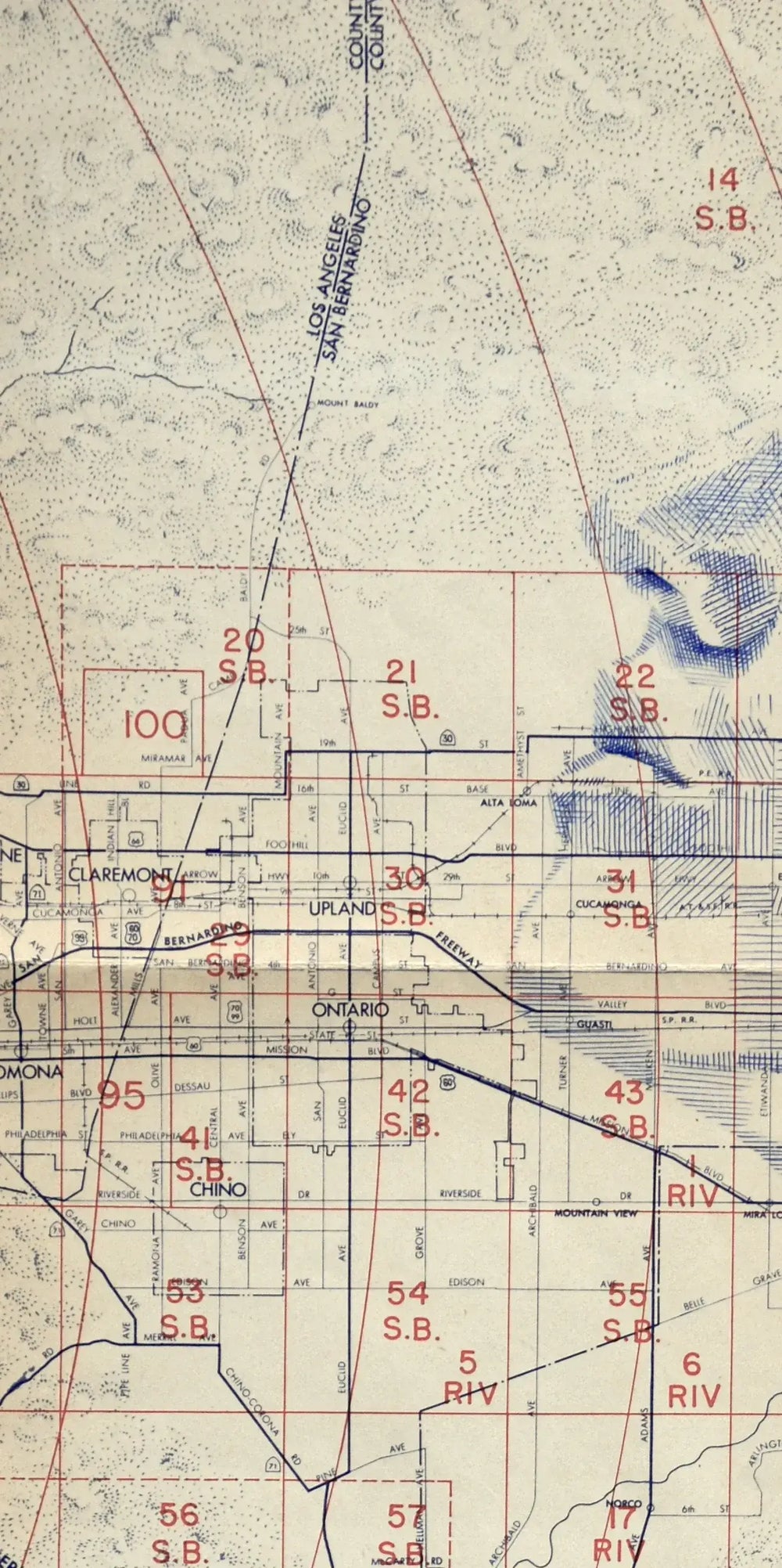 An Ed Fairburn | "Los Angeles II" map of a city with lines drawn on it.