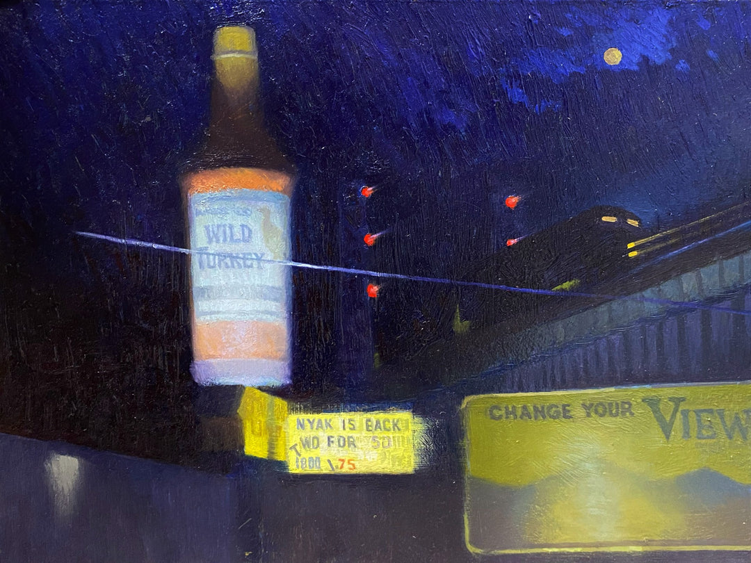 Brand Name: Covington is proud to present a captivating painting by renowned artist Brad Davis, featuring his remarkable artwork "Covington" that depicts a bottle of wine alongside a sign, showcasing the artist's mastery in capturing extraordinary subjects.