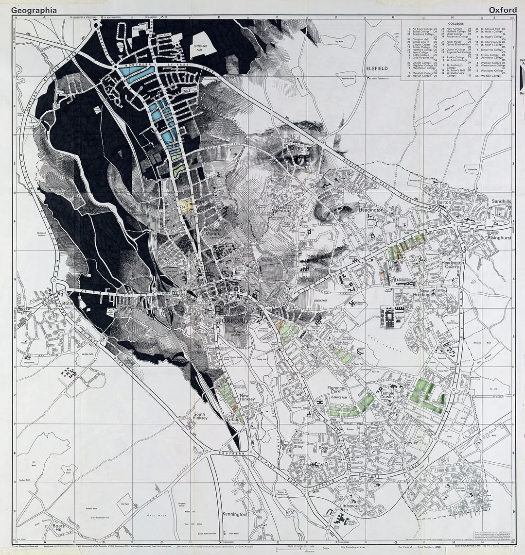 A map of a city with Ed Fairburn's face on it.
