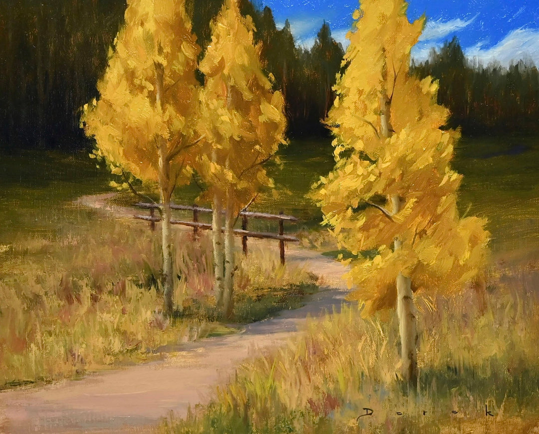 An oil painting of aspen trees in Derek Harrison - "Golden Gate Park Aspens".