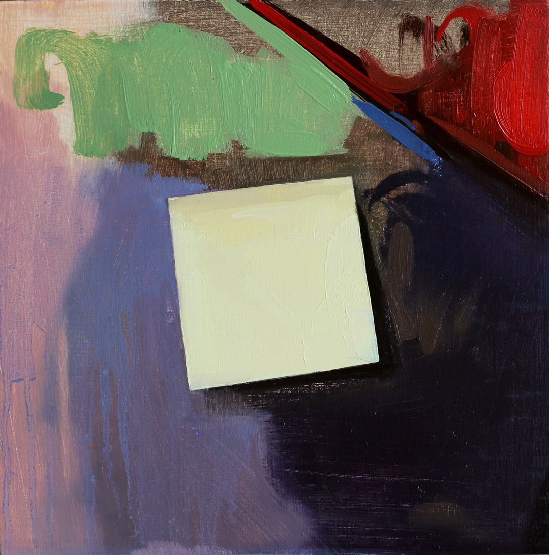 An "Remember Time in Church" oil painting with a yellow square on it by Felicia Forte.