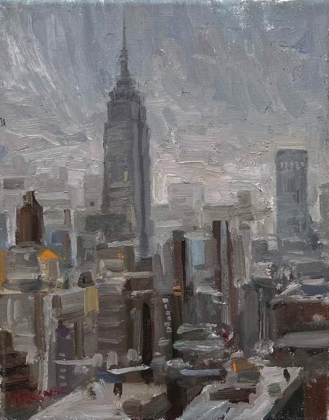An oil painting of "Empire View, 2011" by Jim Beckner showcasing the artist's talent.