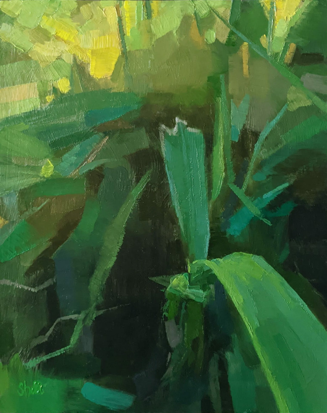 An oil painting of "Collateral Beauty 1, 2020" by Shelli Langdale, measuring 10 x 8 inches on gallery panel.