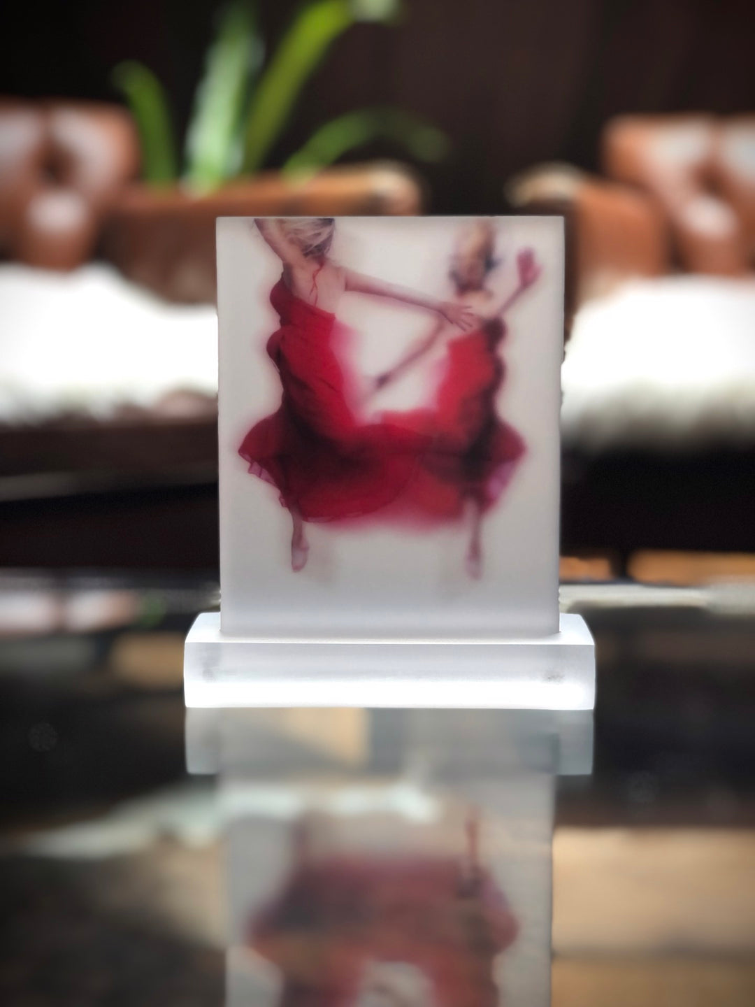 Discover a Michelle Jader digital print of two dancers on a glass piece.