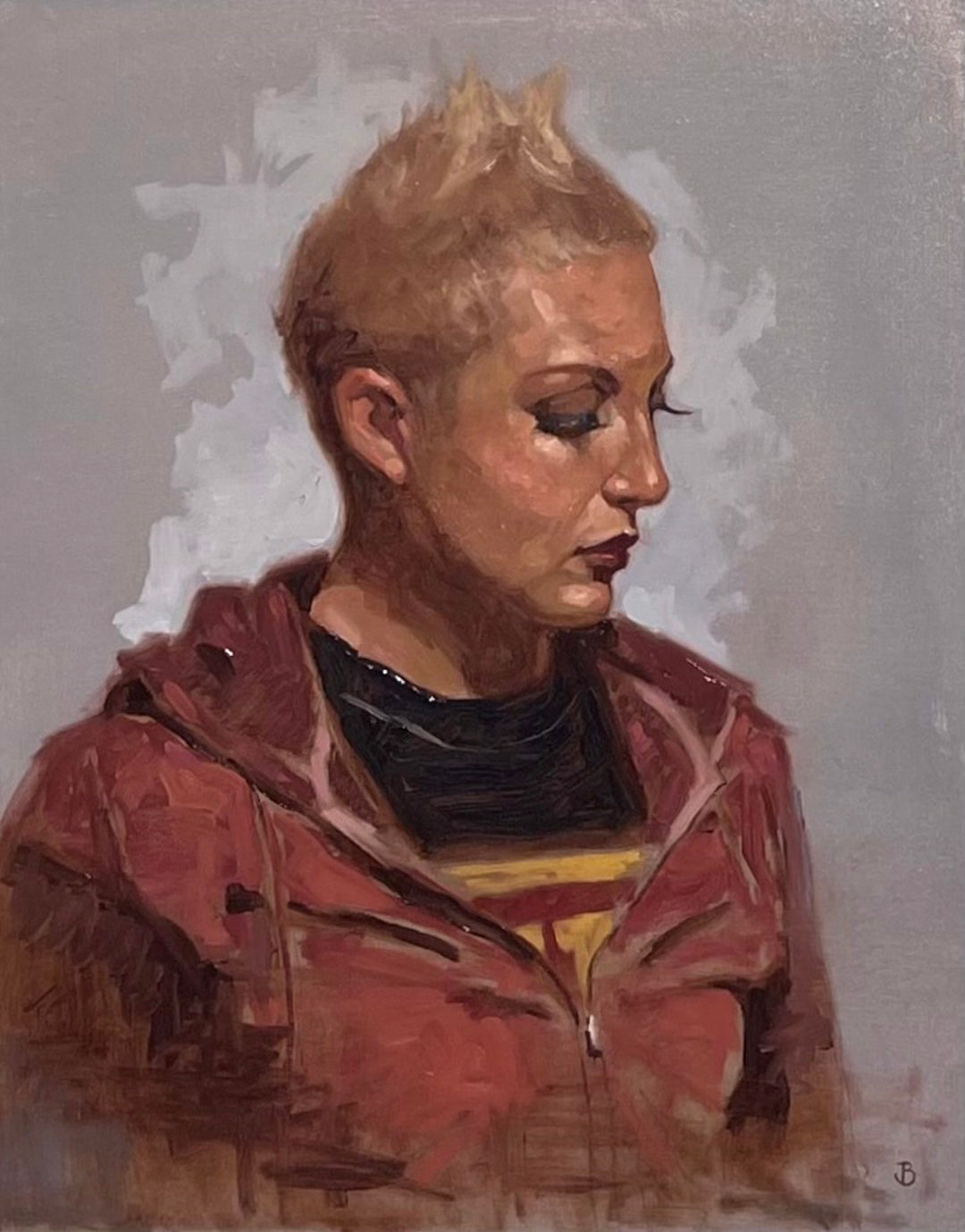 Brian Busch showcases his artistic talent with this beautiful oil on panel painting of a woman with short hair. This captivating piece, titled "Brian Busch - Untitled," captures the essence and uniqueness of the subject's.