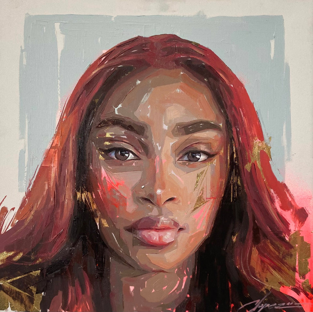 A painting of "Lena, 2023", a woman with red hair, by Conrado López.