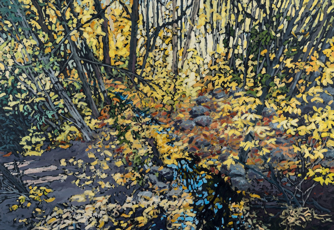 Deb Komitor - "Autumns Glow Embraces the Heart" by Deb Komitor, oil on cradle board.