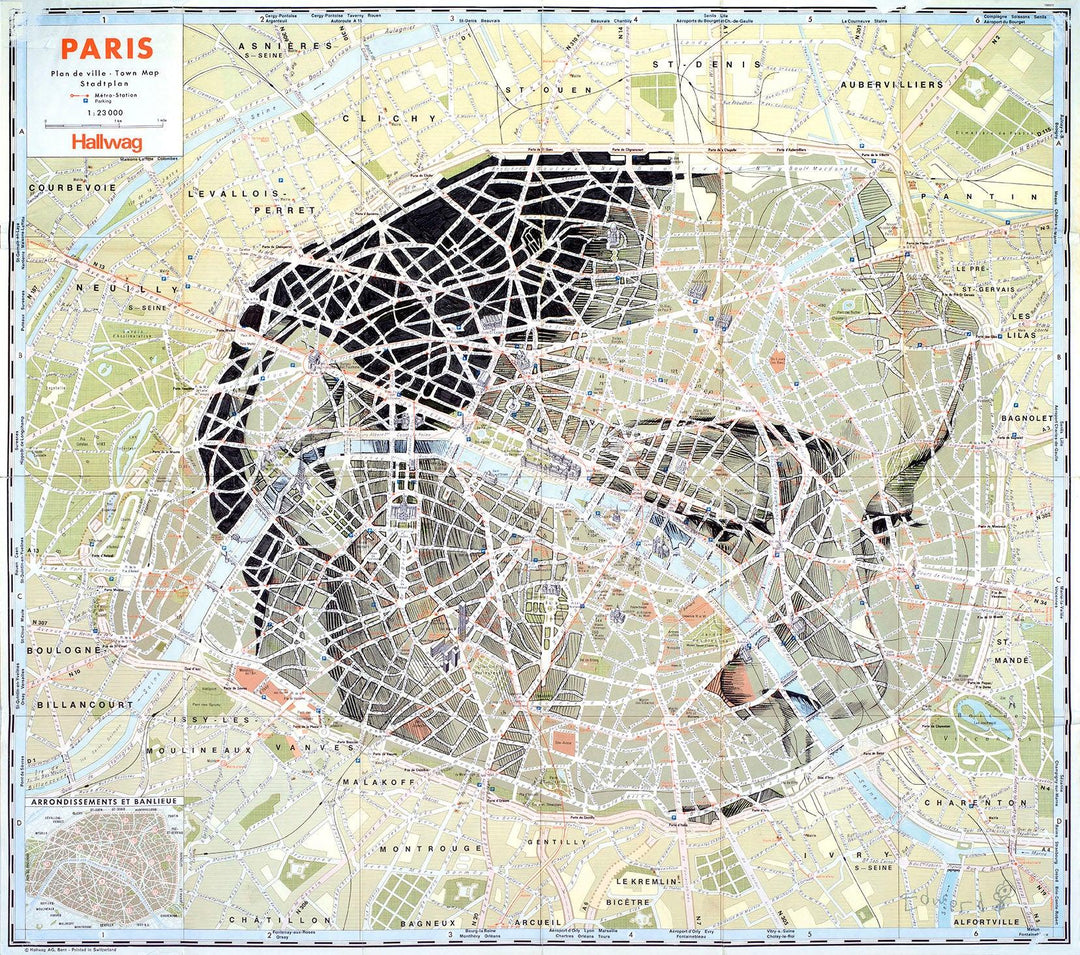 An Ed Fairburn | "Paris" (Artist Proof) map with a person's face on it.
