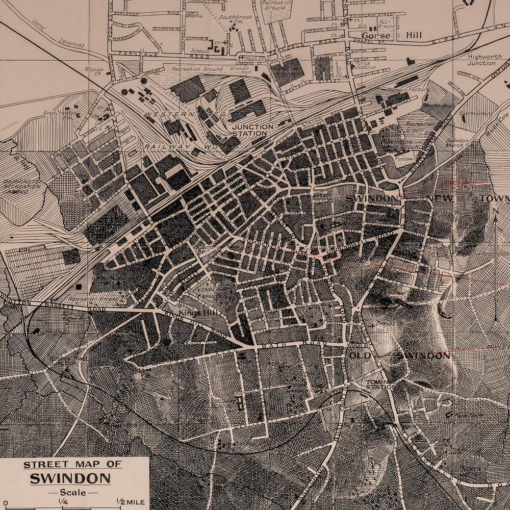 A vintage map of Oxford featuring Ed Fairburn's artistic style, specifically the product "Swindon" by the brand Ed Fairburn.