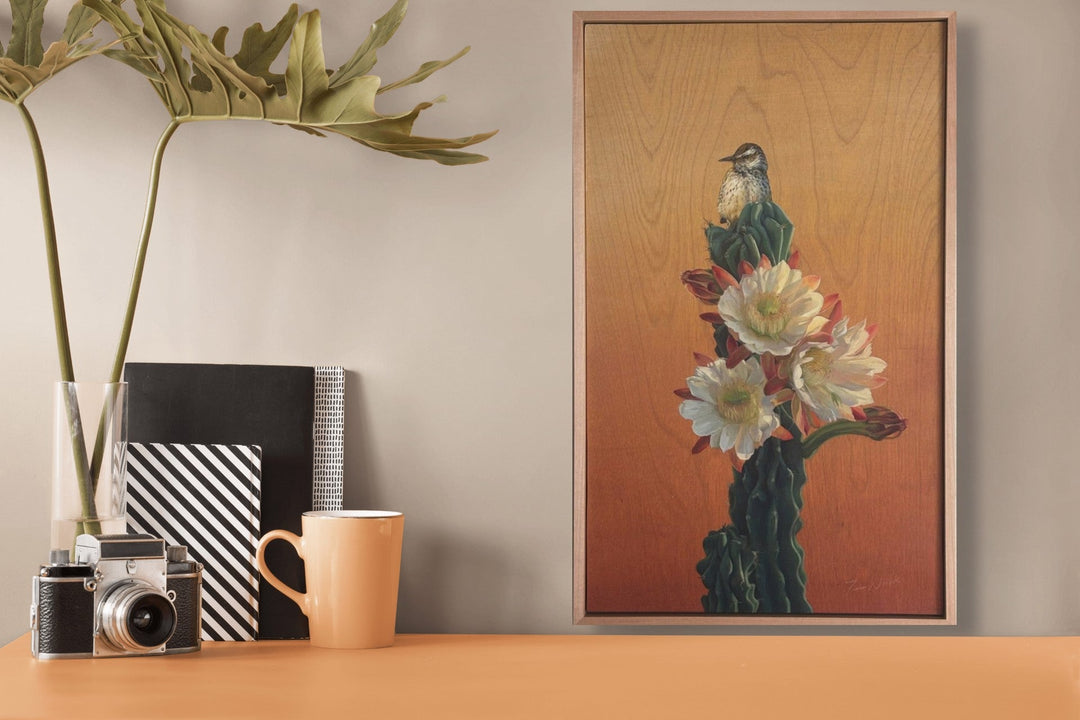 Cactus Wren and Desert Bloom by Terra Novak - Abend Gallery - Terra Novak