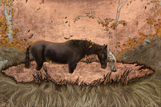 Lowland Savior by Dana Hawk, oil and copper on panel, 24 x 36 inches