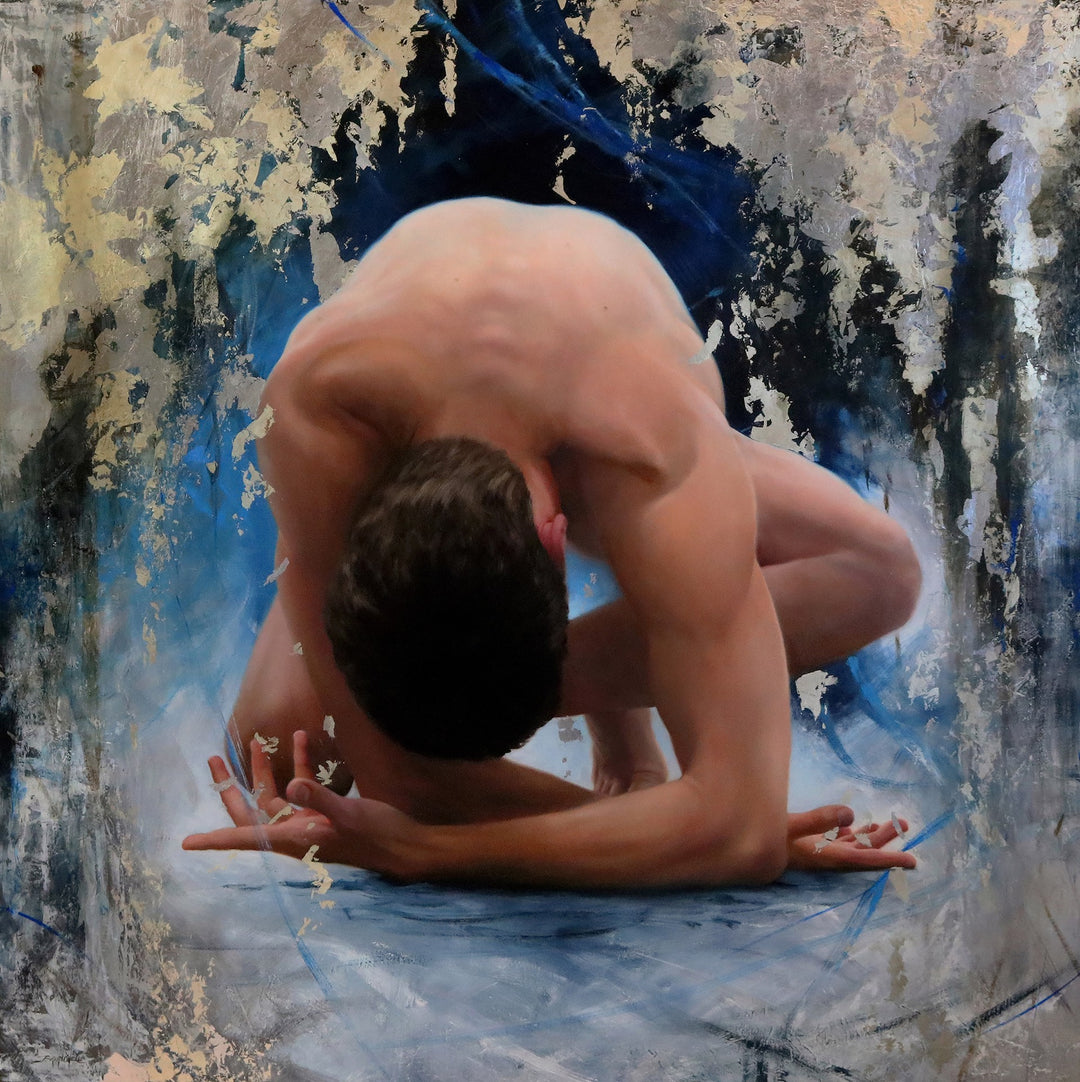Exhale by Brian O'Neill, oil on panel with white gold & silver leaf, 40 x 40 inches