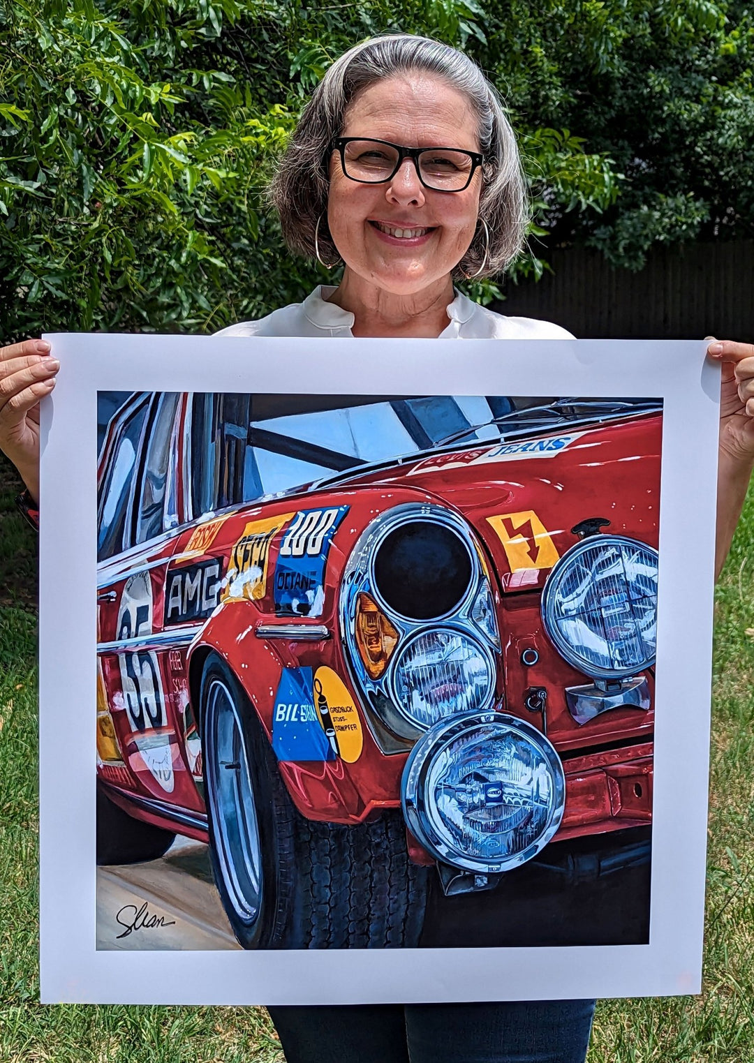 Shan Fannin | "1971 Mercedes AMG 300 SEL (a.k.a. 'Red Pig')" | 28 x 28" - Abend Gallery - Shan Fannin