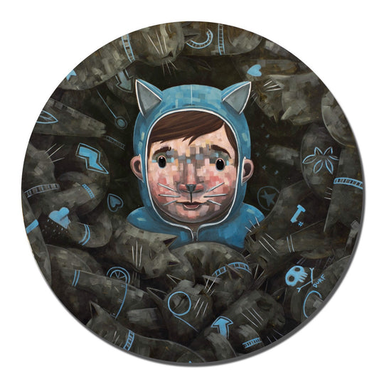 Ethan in the Purr by Nathan Durfee, oil on panel, 20 x 20 inches