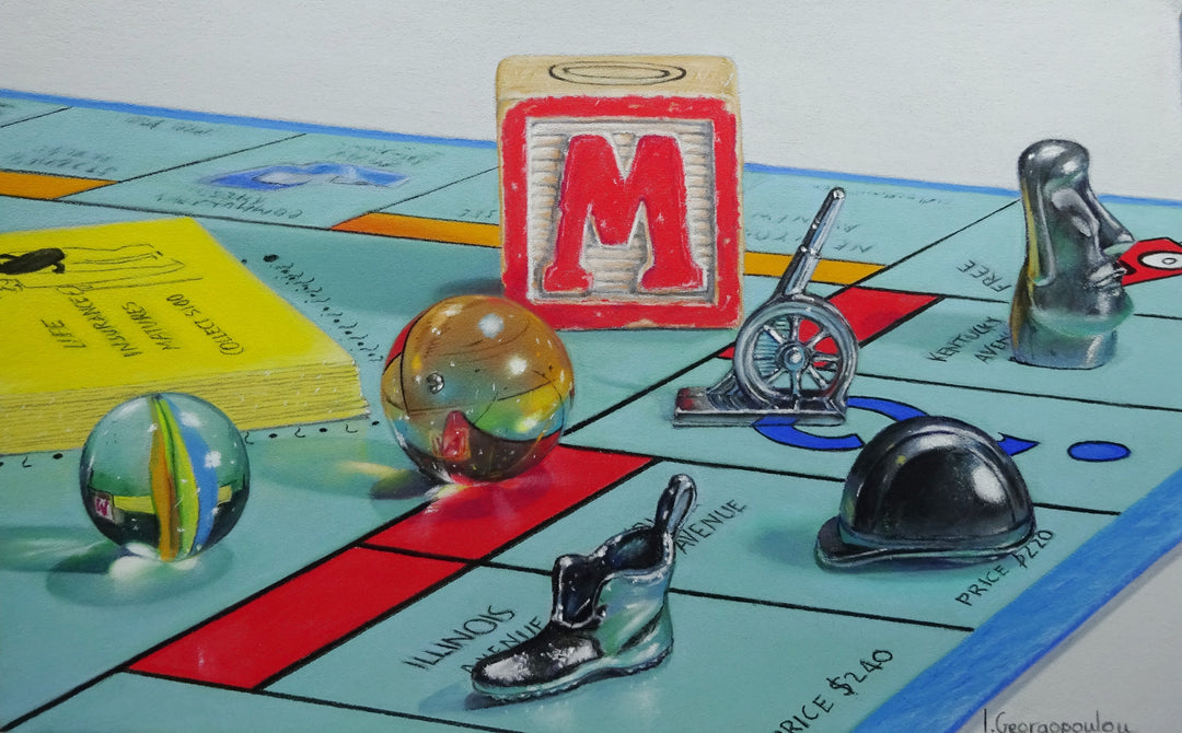 M is for Monopoly" board painting - Irene Georgopoulou fine art print.