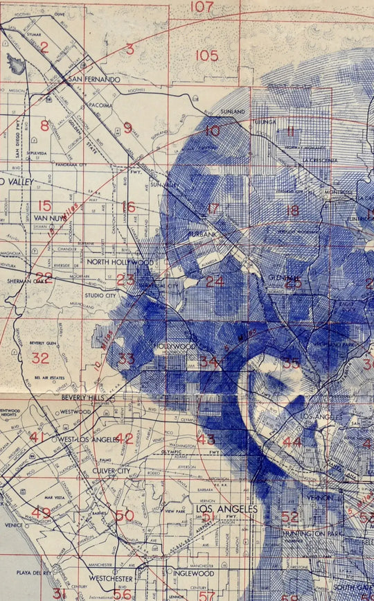 A blue map of the city of Los Angeles, Ed Fairburn | "Los Angeles I".