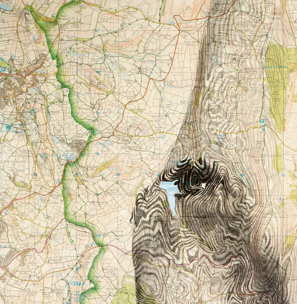 A limited edition Ed Fairburn artist's map featuring a majestic mountain in the heart of the Peak District.