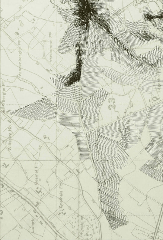 An Ed Fairburn | "Western Front" black and white drawing of a map.