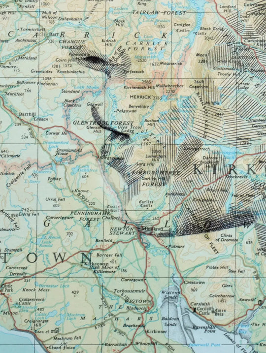 An Ed Fairburn "Lanarkshire" black and white map of Scotland.