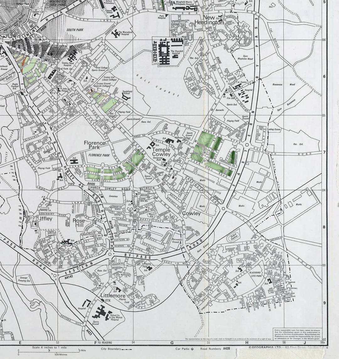 An old map of a city with green areas by Ed Fairburn | "Oxford".