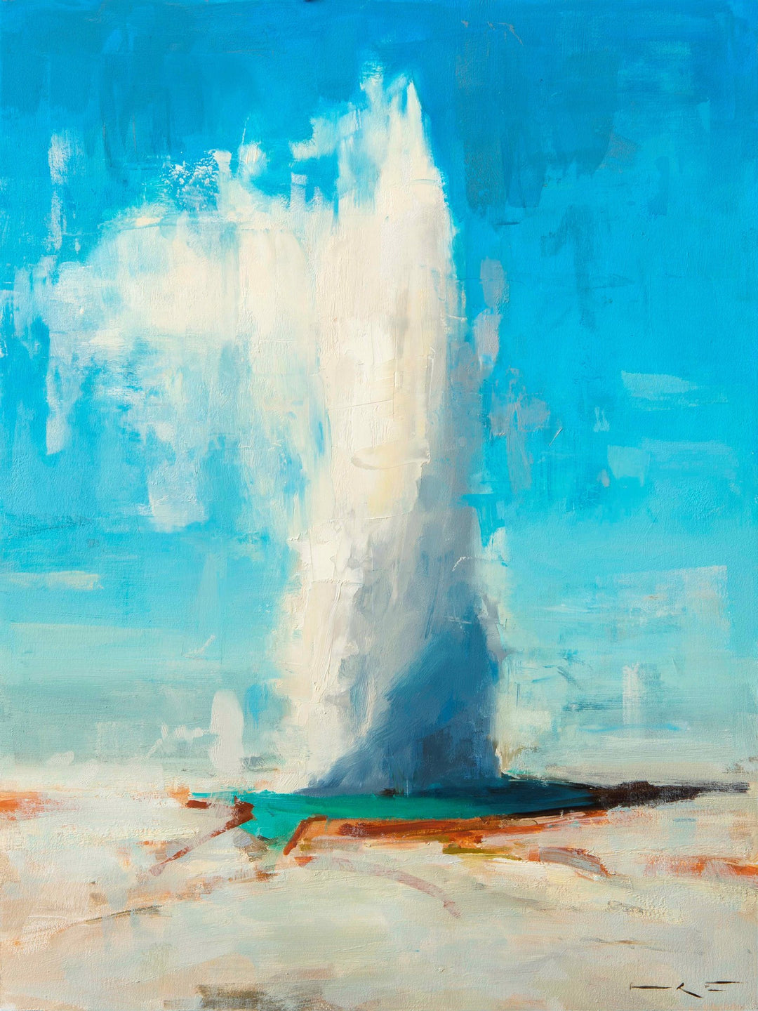 A painting of the Thorgrimur Einarsson - "Geysir" with a blue sky.
