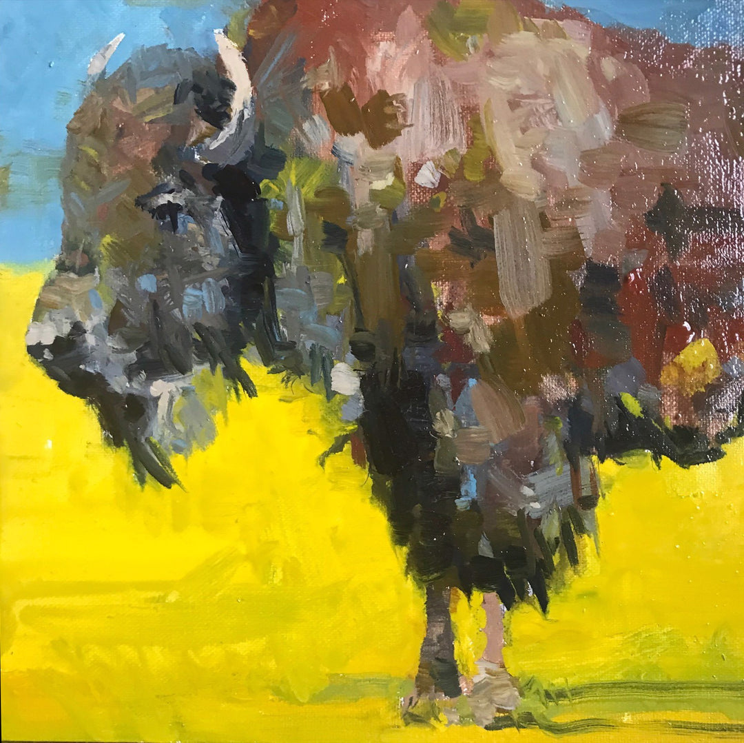 Brian Keith Stephens captures the raw beauty of "Wild Things Return Act III" in his oil painting on Artefex ACM panel. This stunning artwork portrays a majestic bison standing gracefully in a vast field.