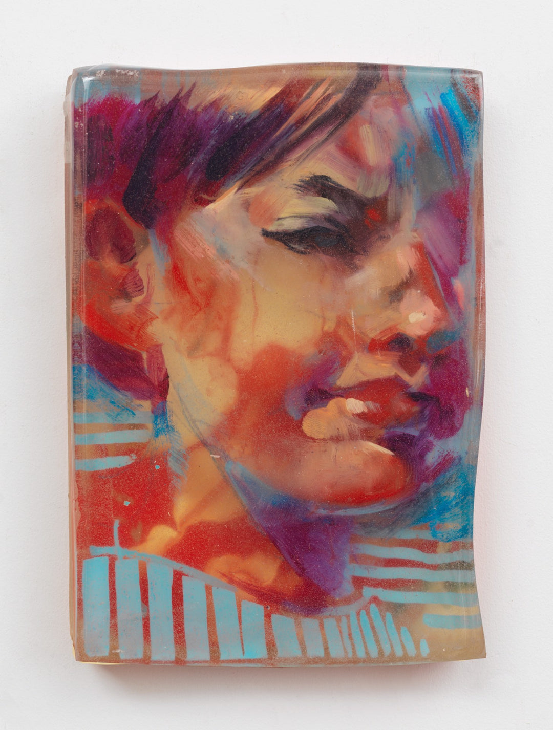 An oil painting of a woman's face on a piece of glass, capturing the essence of Marc Scheff - "Nostalgia" by Marc Scheff.