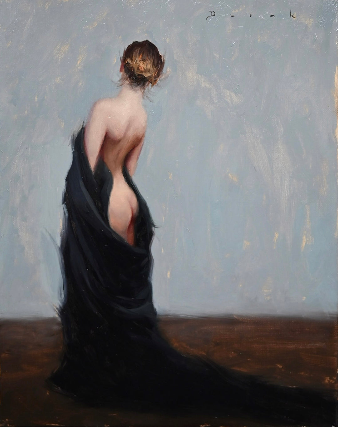A painting by Derek Harrison of the product "Draped in Black" created with oil.
