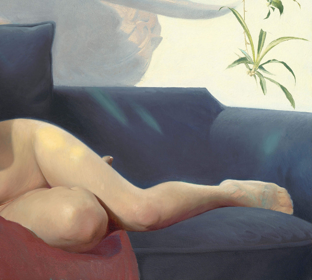 A painting of a Diego Glazer | "Garuda" laying on a couch.