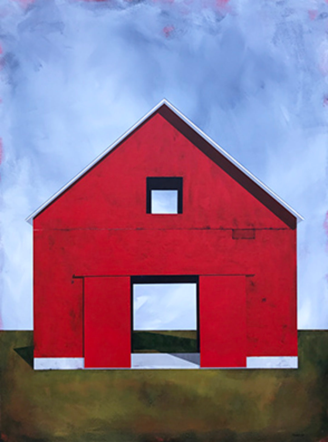 Justin Wheatley's 2019 painting captures the essence of a red barn nestled in a field, evoking the feeling of Justin Wheatley - 'Summer Air'.