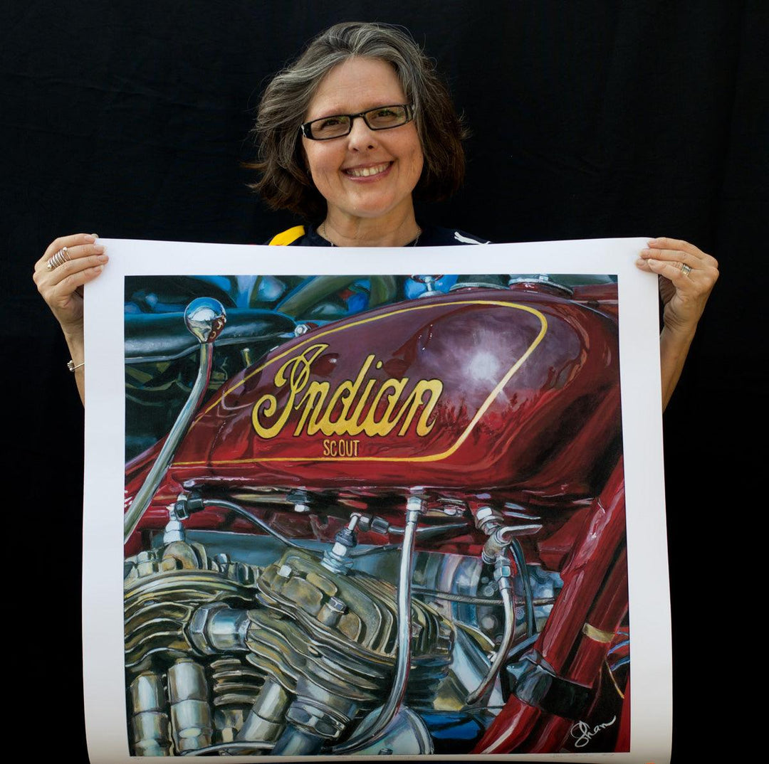 Shan Fannin | "1930 Indian Scout 101" | 28 x 28" - Abend Gallery - Shan Fannin