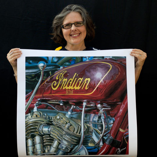 Shan Fannin | "1930 Indian Scout 101" | 28 x 28" - Abend Gallery - Shan Fannin