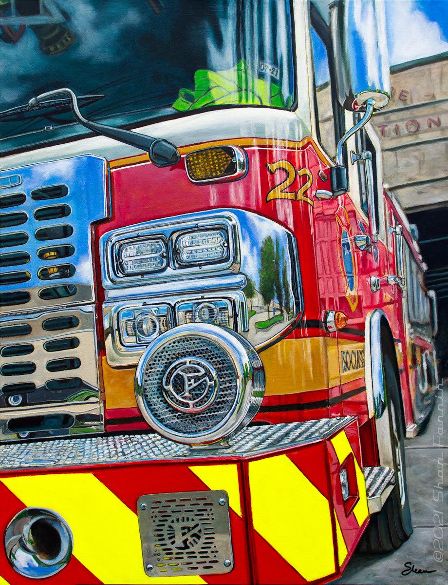 Shan Fannin | "Semper Paratus (Firetruck - First Responders Tribute)" | 32 x 25" - Abend Gallery - Shan Fannin