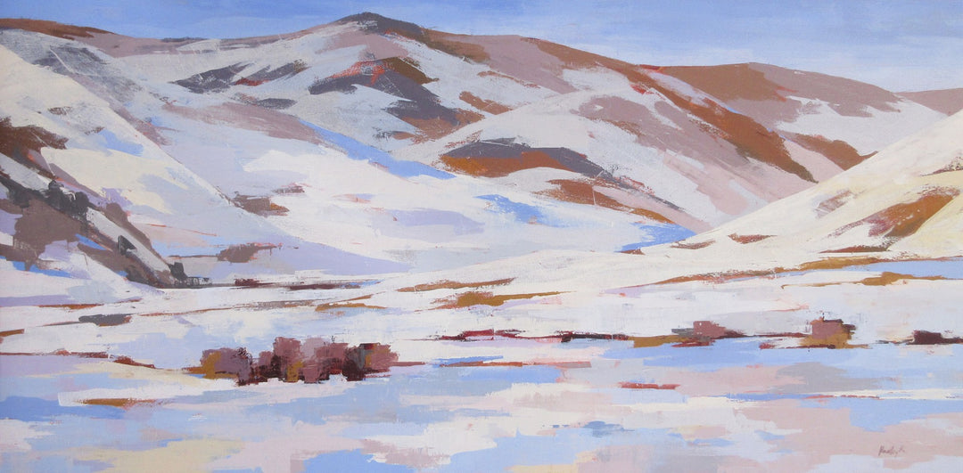 An artist's Hadley Rampton - "Glissando" oil painting on canvas, depicting a snow-covered mountain.