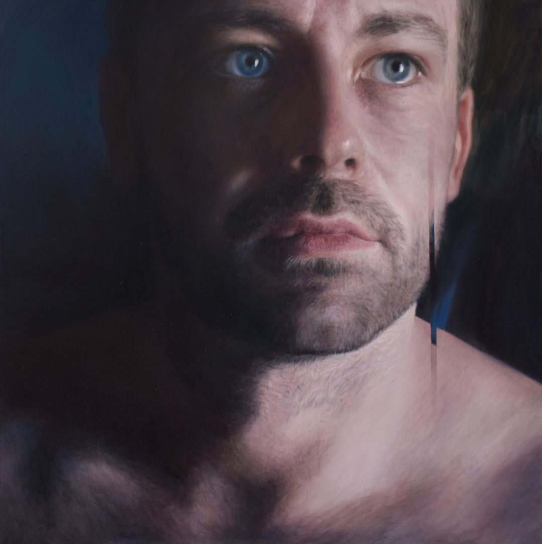Viktoria Savenkova's oil on canvas depicts Viktoria Savenkova - "Sergei," 2016, a man with captivating blue eyes.