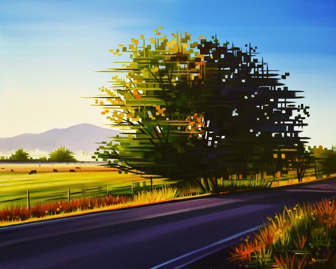 An artist's inspiration - a tree in the middle of a road during Michelle Condrat - "Morning Stroll, 2020".